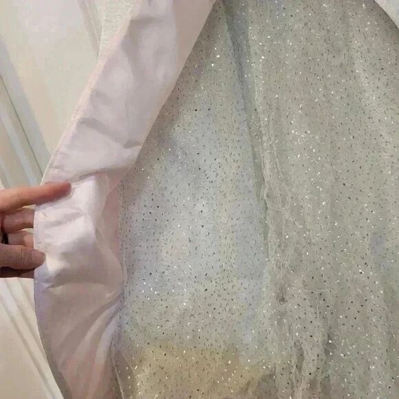 𝅺Girl's Vintage Ice Blue & Silver Acetate Jacquard Satin w Tulip Short Sleeves - Picture 14 of 16